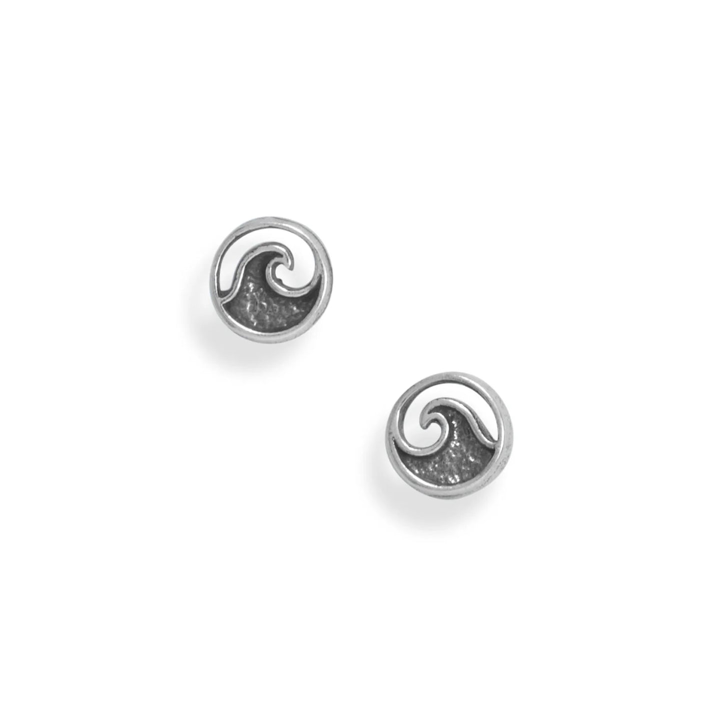 Sterling Silver Wave Outline Stud Earrings, Oxidized, 8.3mm, Stainless Steel Posts