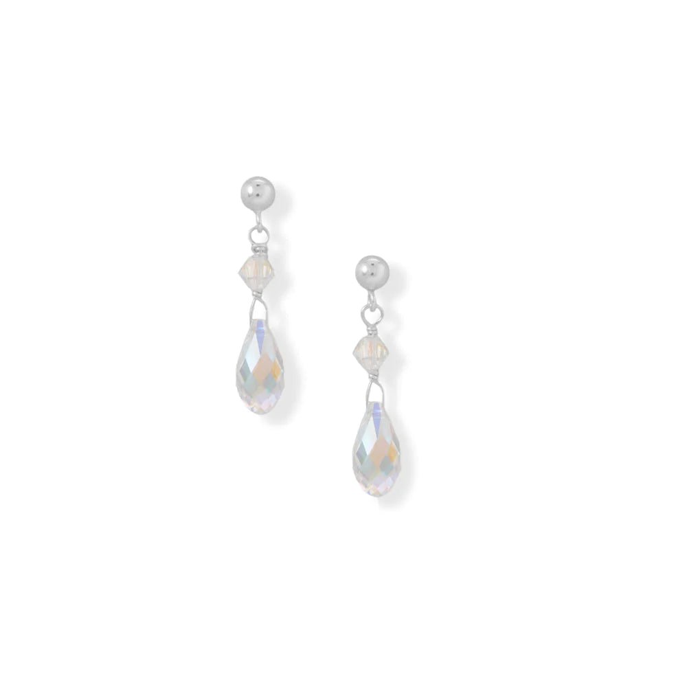 Swarovski Crystal Drop Ball Post Earrings, Sterling Silver, 4mm Ball, 26.9mm Length, AB Crystal Briolette