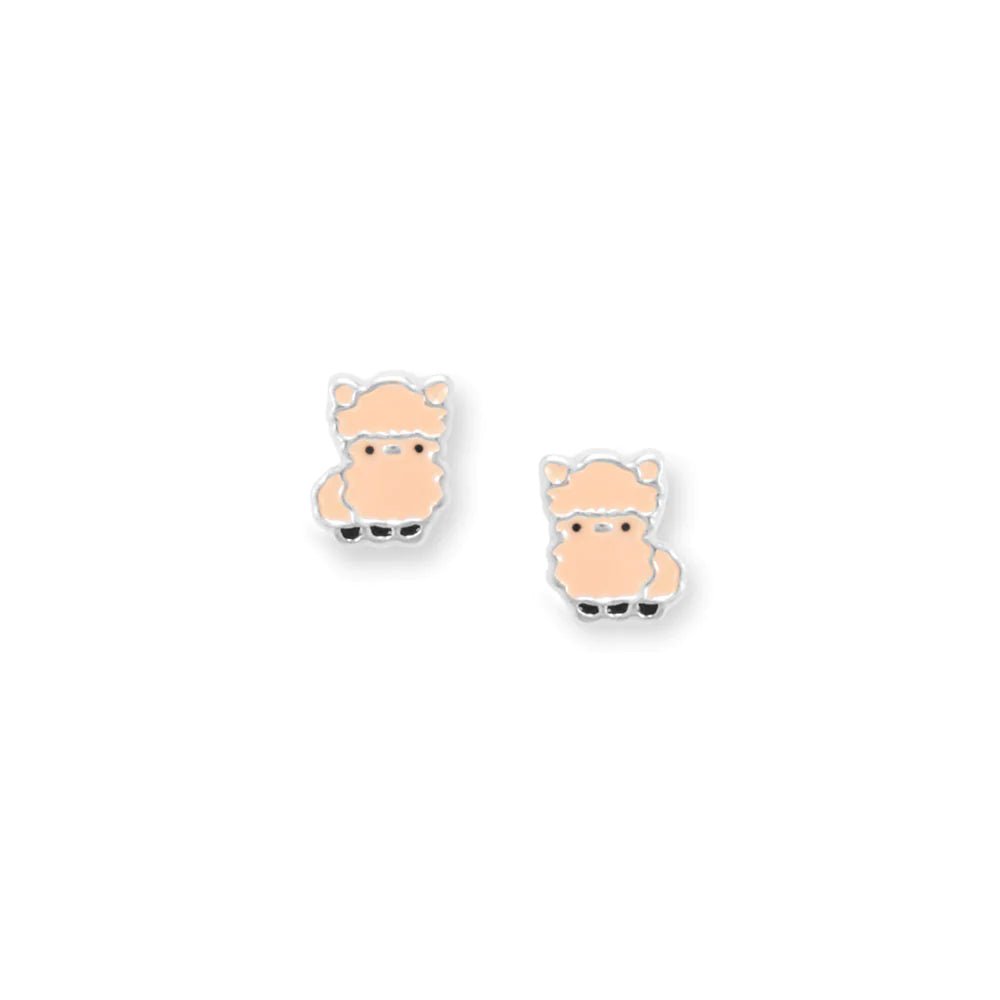 Sterling Silver Llama Stud Earrings with Peach and Black Enamel, 8mm x 6.5mm