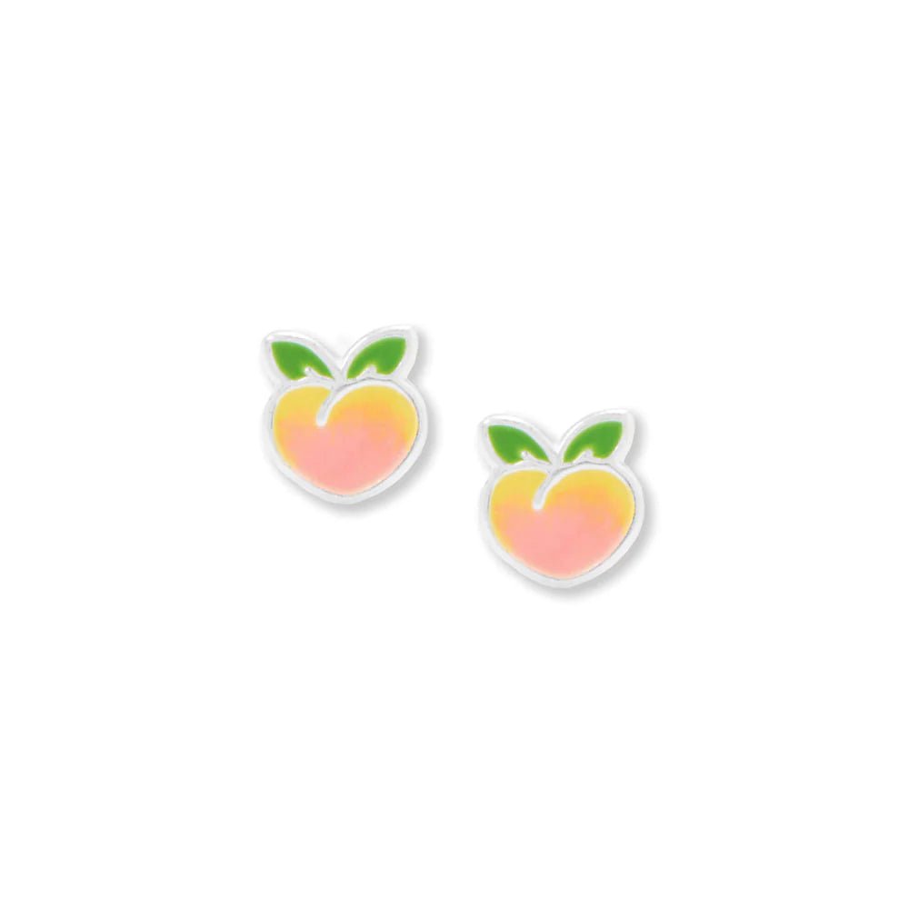 Sterling Silver Peach Stud Earrings, Enamel Finish, 6.9mm x 6.5mm