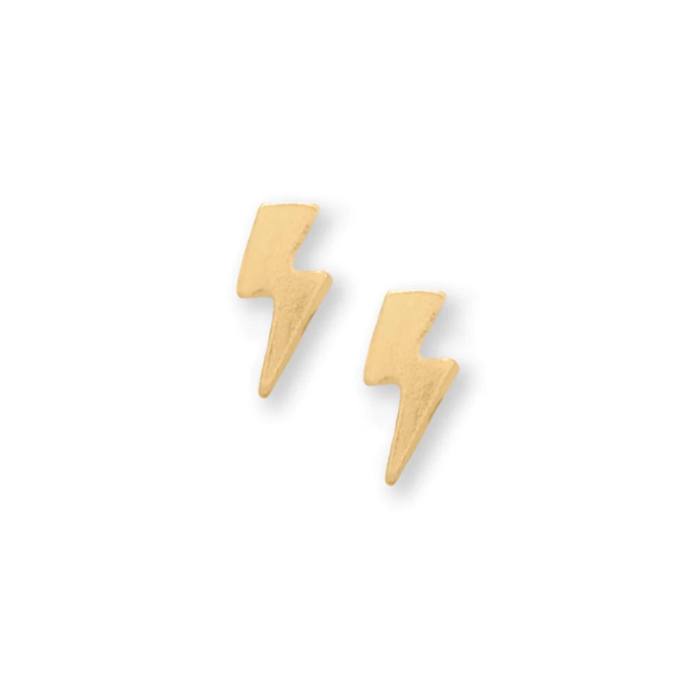 Sterling Silver Lightning Bolt Stud Earrings, 14 Karat Gold Plated, 5.8mm x 2.5mm