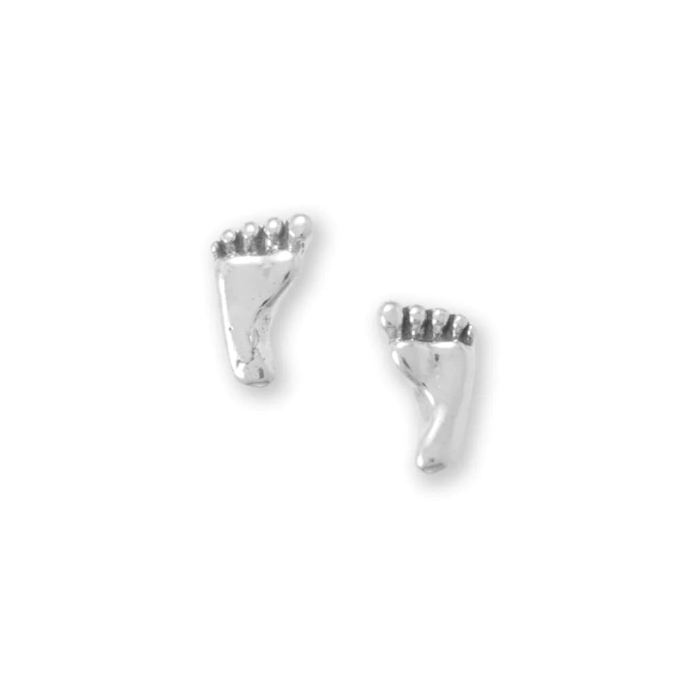 Sterling Silver Feet Stud Earrings, 5.6mm x 9.2mm, Stainless Steel Posts, USA Made