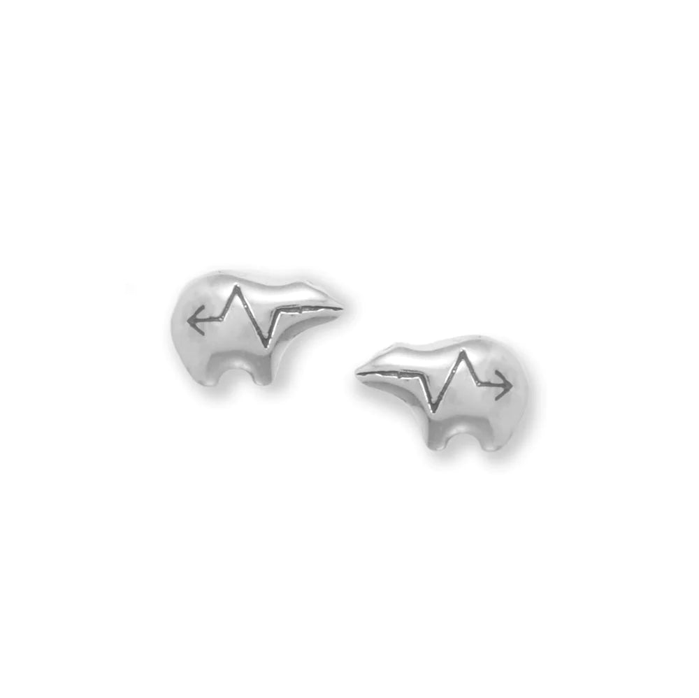 Sterling Silver Heartline Bear Stud Earrings, Native American Symbol Design, 11.9x7.8mm, Made in USA