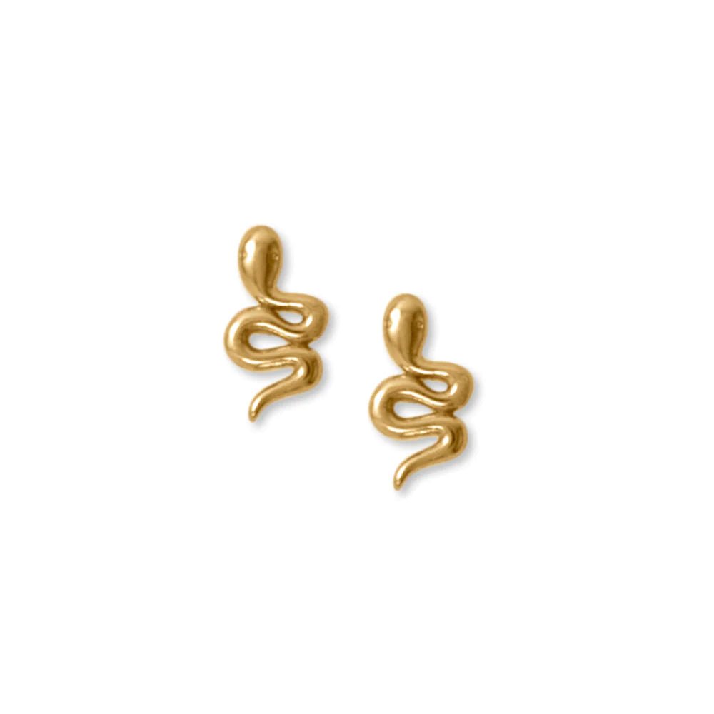 Sterling Silver Snake Stud Earrings, 14K Gold Plated, 9mm x 4.5mm