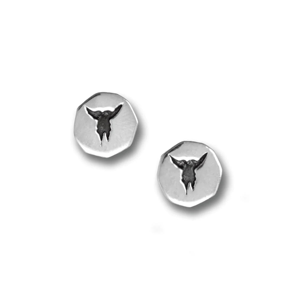 Stud Earrings With Oxidized Steer Skull Design
