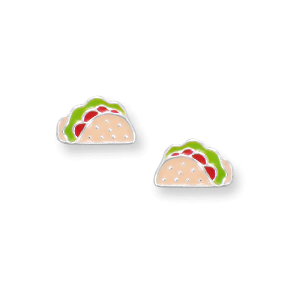 Sterling Silver Taco Stud Earrings, Enamel Design, 8.2x5.1mm