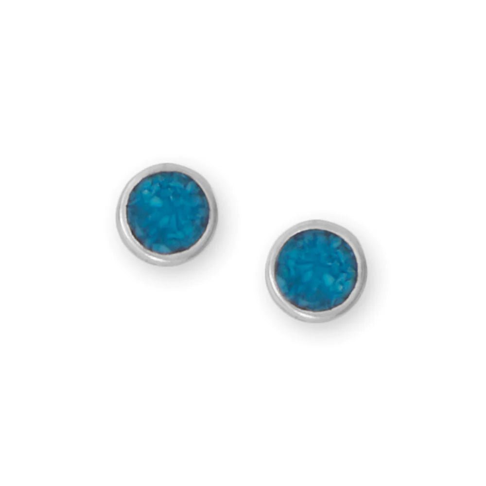 Sterling Silver Turquoise Chip Inlay Stud Earrings, Oxidized, 5.5mm, USA Made