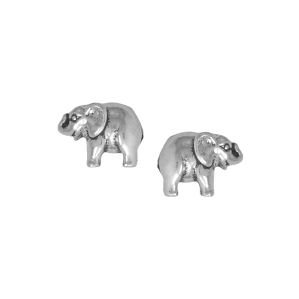 Sterling Silver Oxidized Elephant Stud Earrings, 9mm x 6.5mm, Stainless Steel Posts, USA Made