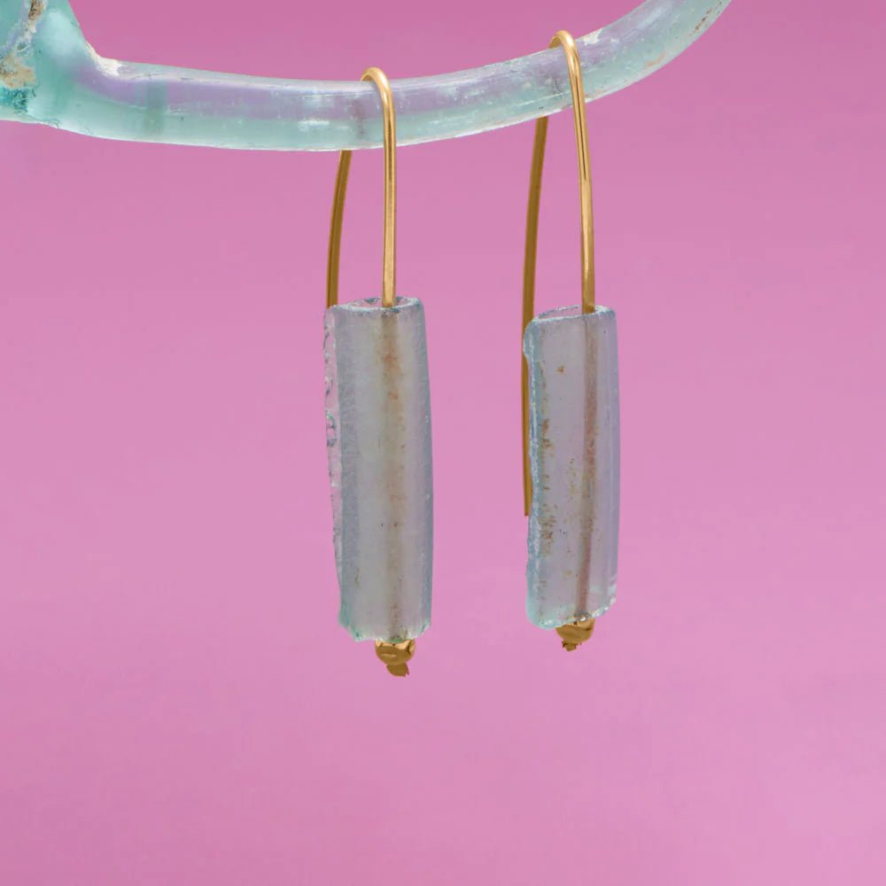 Gold-filled Earrings With Ancient Roman Glass Bars on Wire
