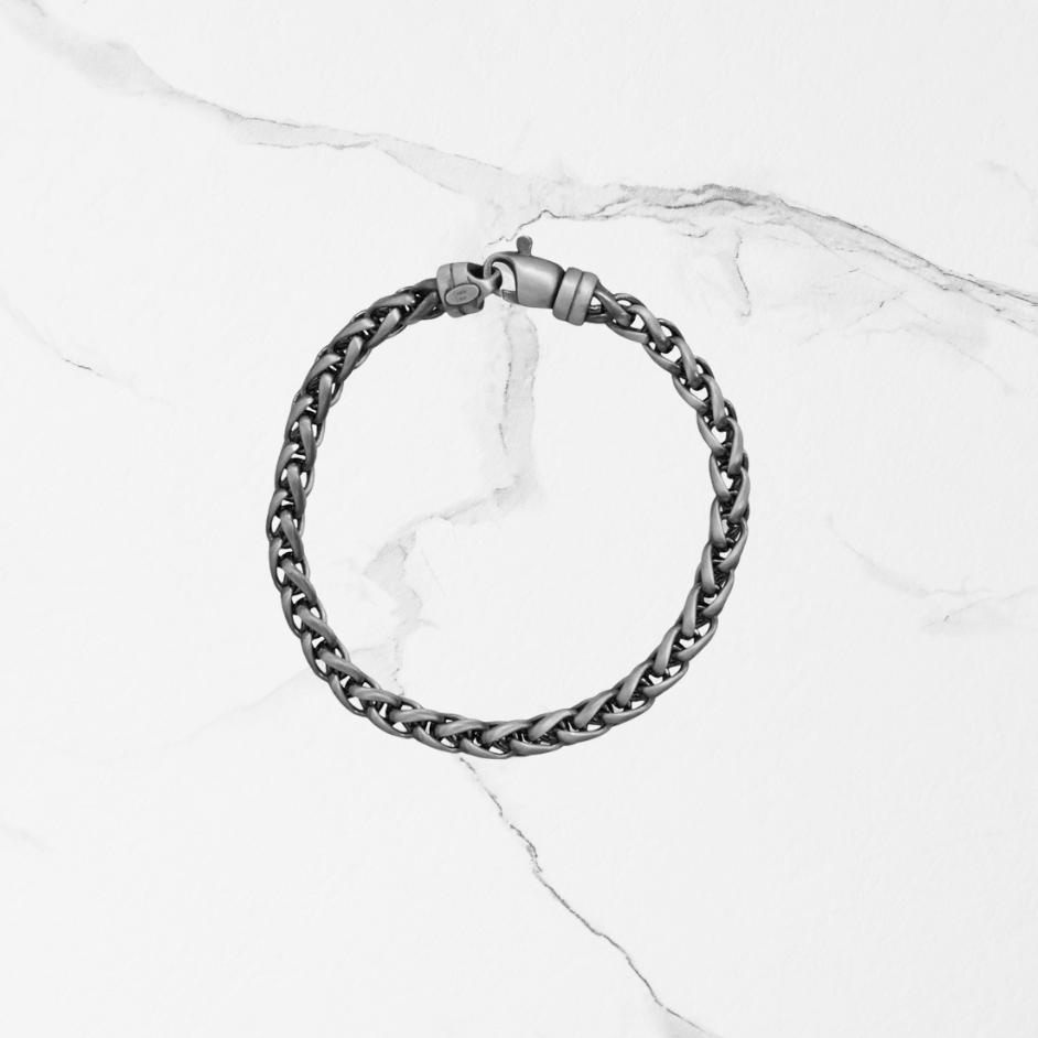 Black Rhodium Wheat Chain Bracelet - Italian Sterling Silver 6mm - Kai Jewelry Store