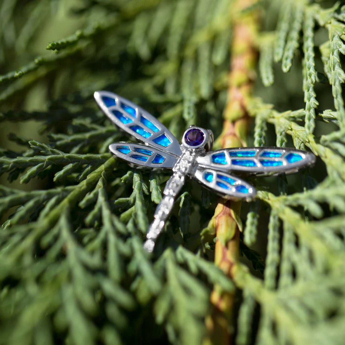 Sparkling Dragonfly Slide - Synthetic Opal & CZ