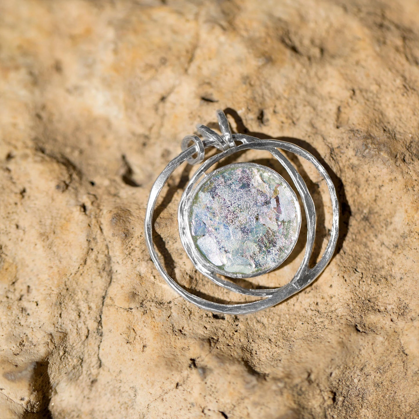 Stunning Ancient Roman Glass Pendant with Open Wire Design!