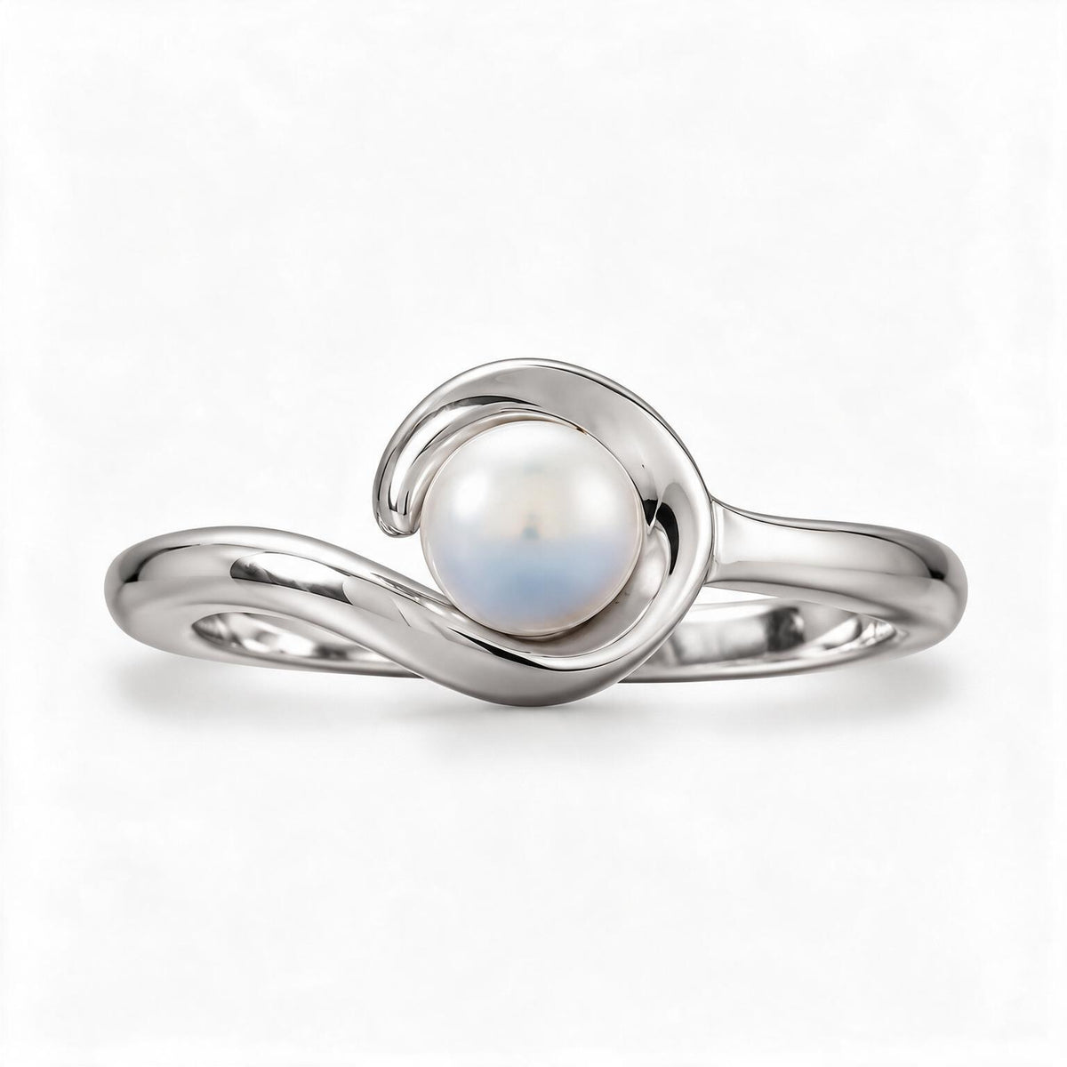 Rhodium Plated Wrapped Hook Design Freshwater Pearl Ring 925 Silver 5mm 2mm Sizes 5-9