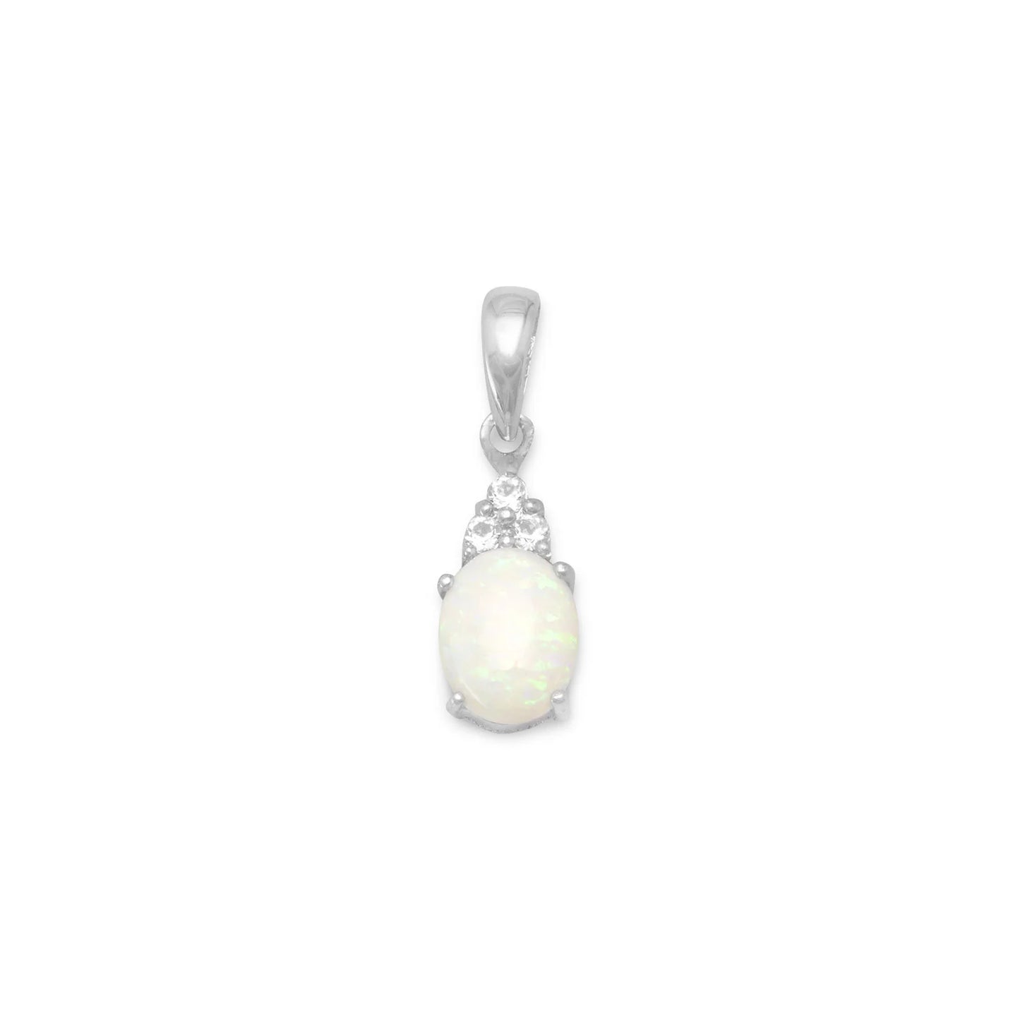 Rhodium Plated Australian Opal and White Topaz Pendant