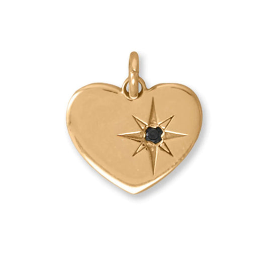 Black Diamond 14 Karat Gold Plated Heart Pendant With Star Design