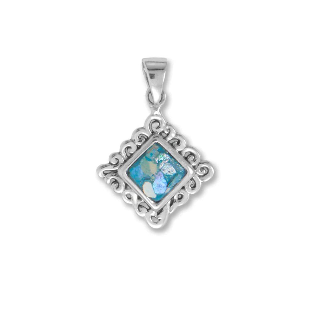 Square Roman Glass Pendant with Swirl Edge