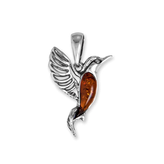 Baltic Amber Hummingbird Pendant with Oxidized Finish