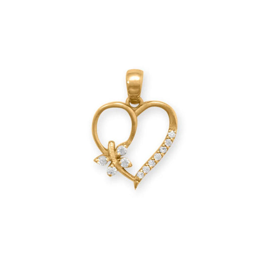 14 Karat Gold Plated CZ Pendant with Heart and Butterfly Design