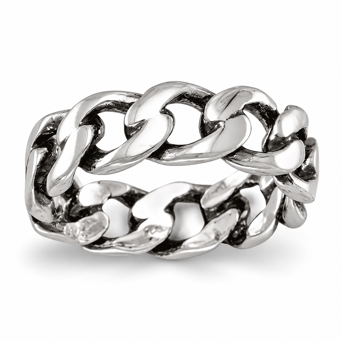 Oxidized Curb Chain Ring 925 Sterling Silver 6mm Wide Unisex