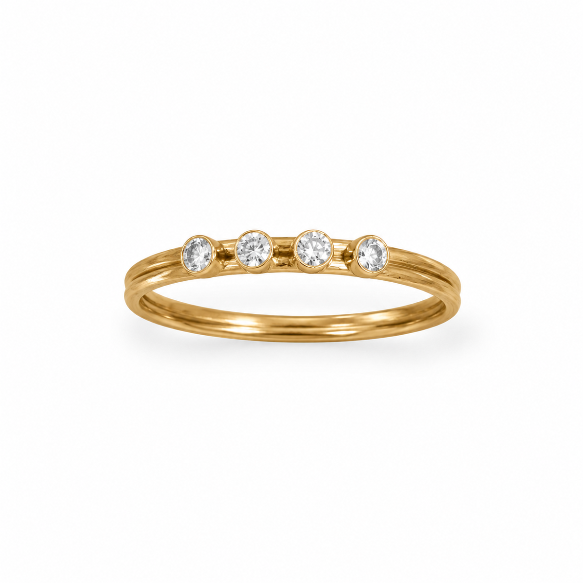 CZ Double Wire Ring 14/20 Gold Filled 2mm Four 2mm 3A CZ Sizes 5-8
