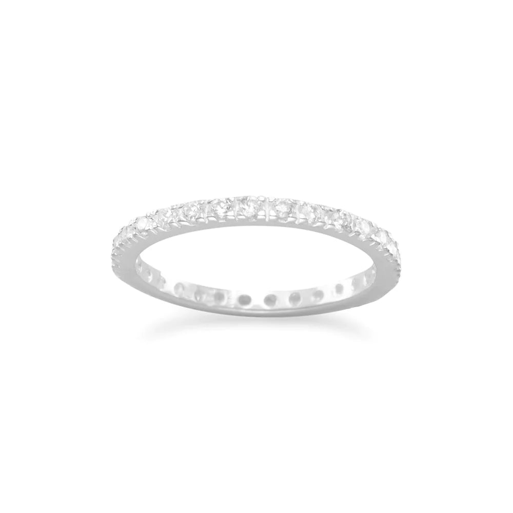 CZ Eternity Band Ring - Sterling Silver Rhodium Plated Wedding Band