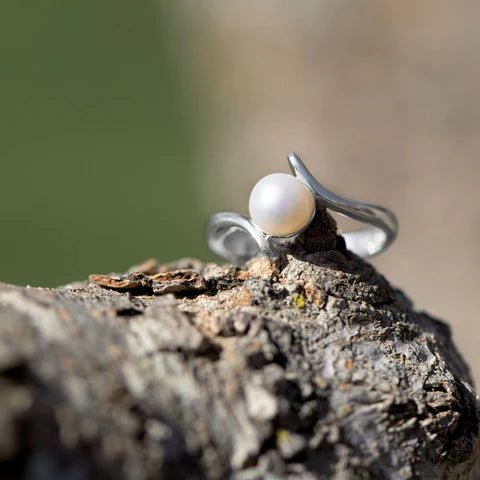 Sterling Silver Cultured Freshwater Pearl Ring with Crossover Design, 6.5mm Pearl, Polished Finish, Sizes 5-9