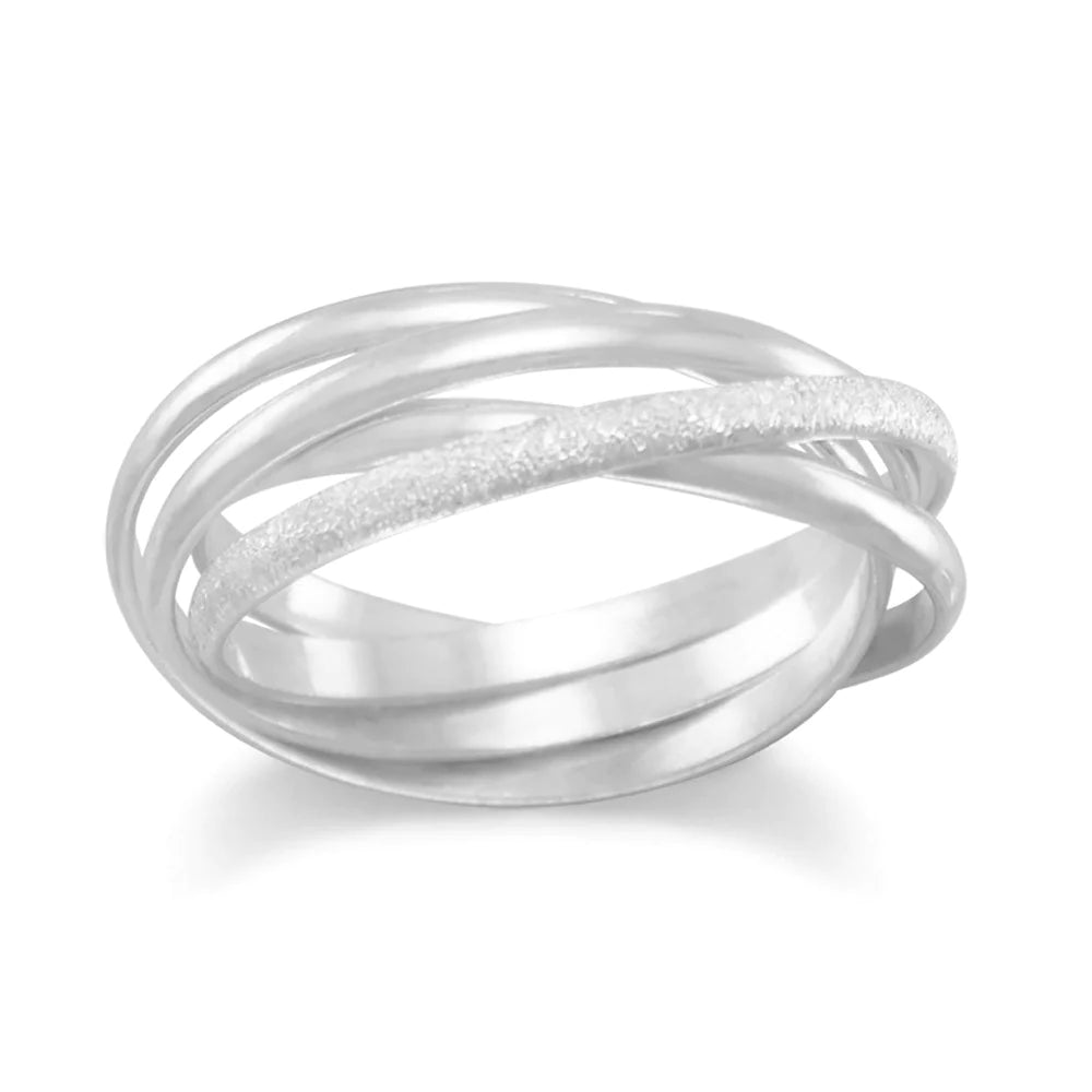 Sterling Silver MultiBand Ring, Polished and Stardust Finish, 1.5mm Wide Bands, .925 Silver
