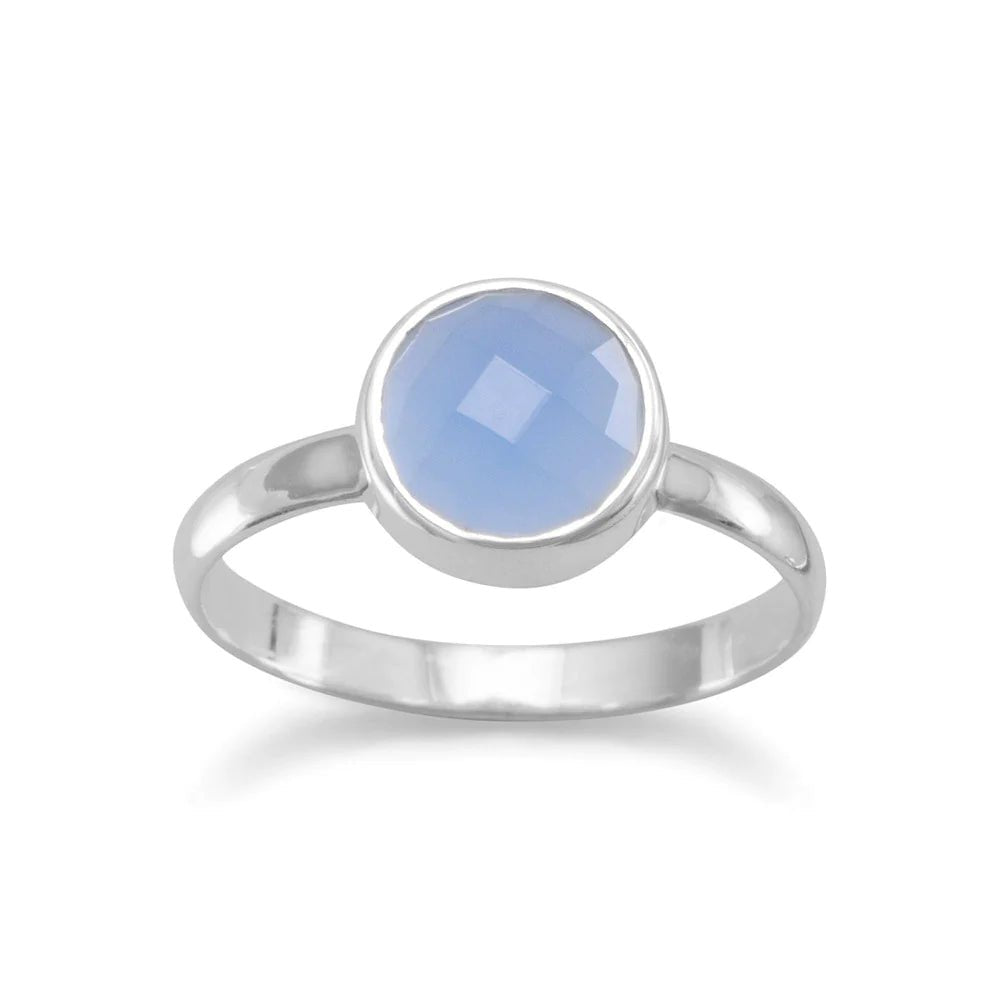 Blue Chalcedony Ring - Sterling Silver Faceted Gemstone Design