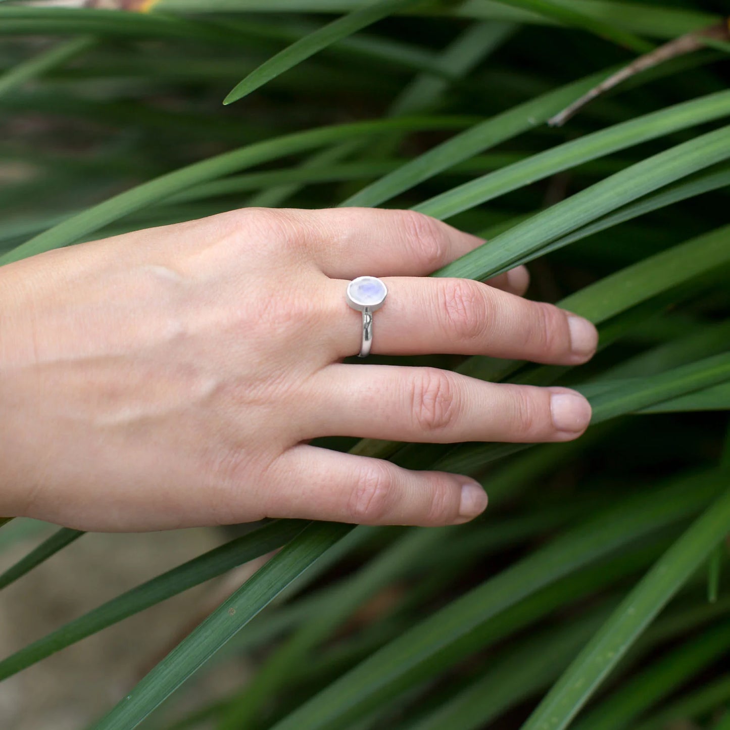 Sterling Silver Faceted Rainbow Moonstone Ring, Oval Cut 7x9mm