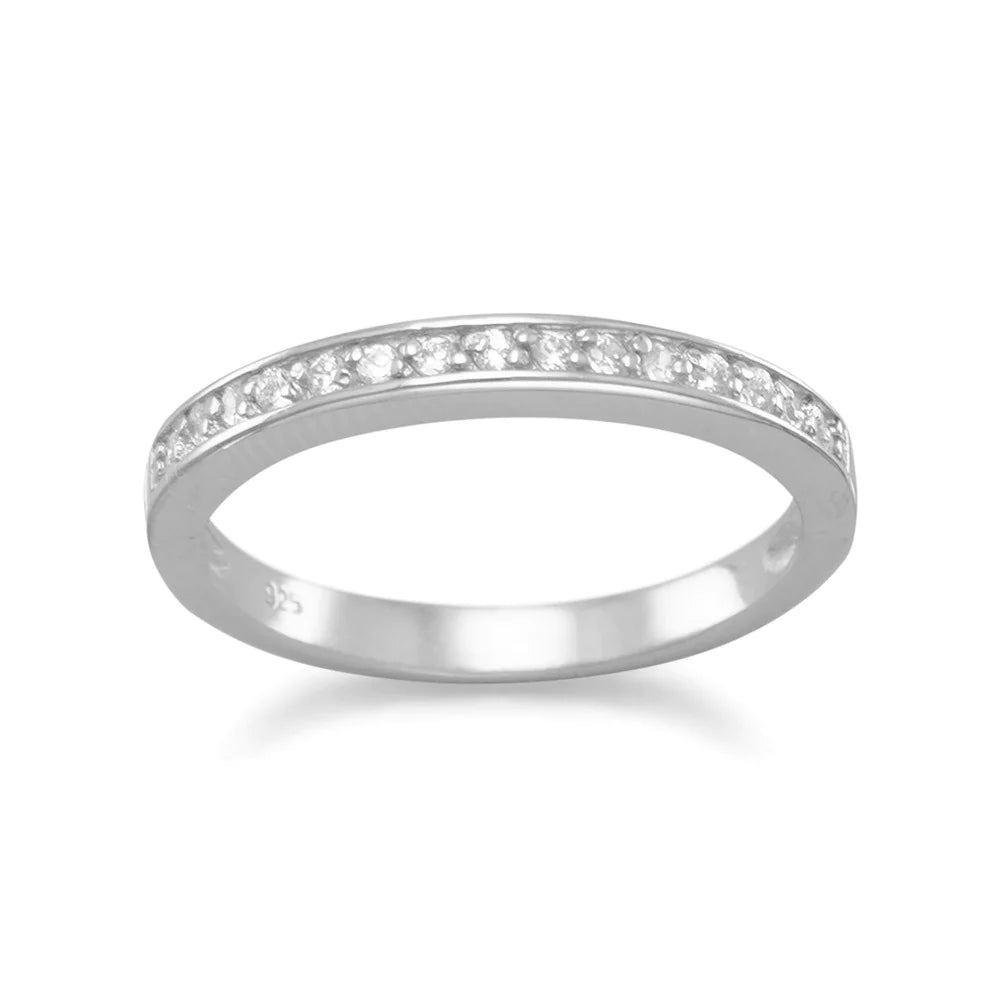 Sterling Silver Rhodium Plated Cubic Zirconia Ring, 2mm Thin Band, Sizes 4-10