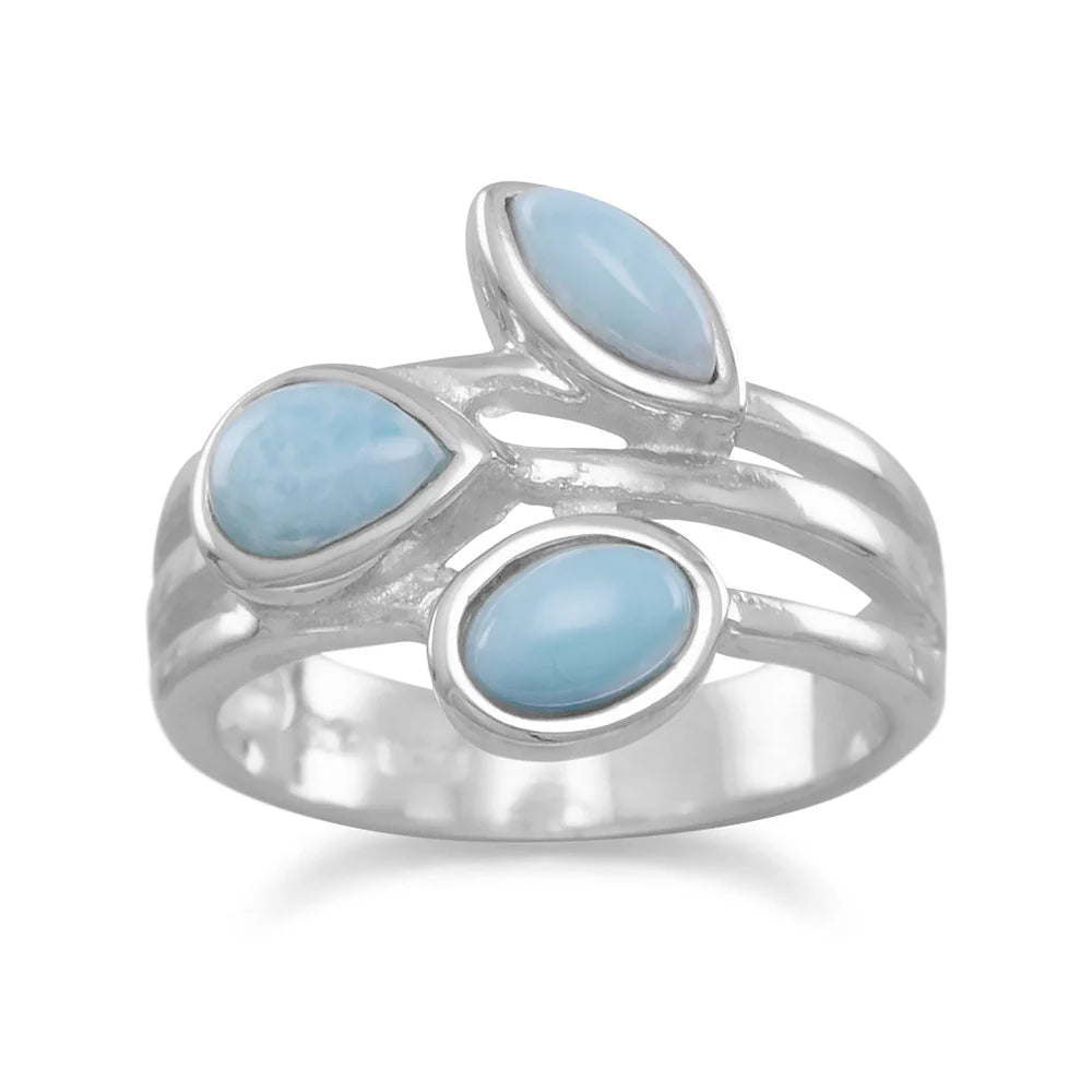 Sterling Silver Larimar Ring with Marquise, Pear, Oval Stones, Multi-Shape Design, 3-6mm x 4-9mm