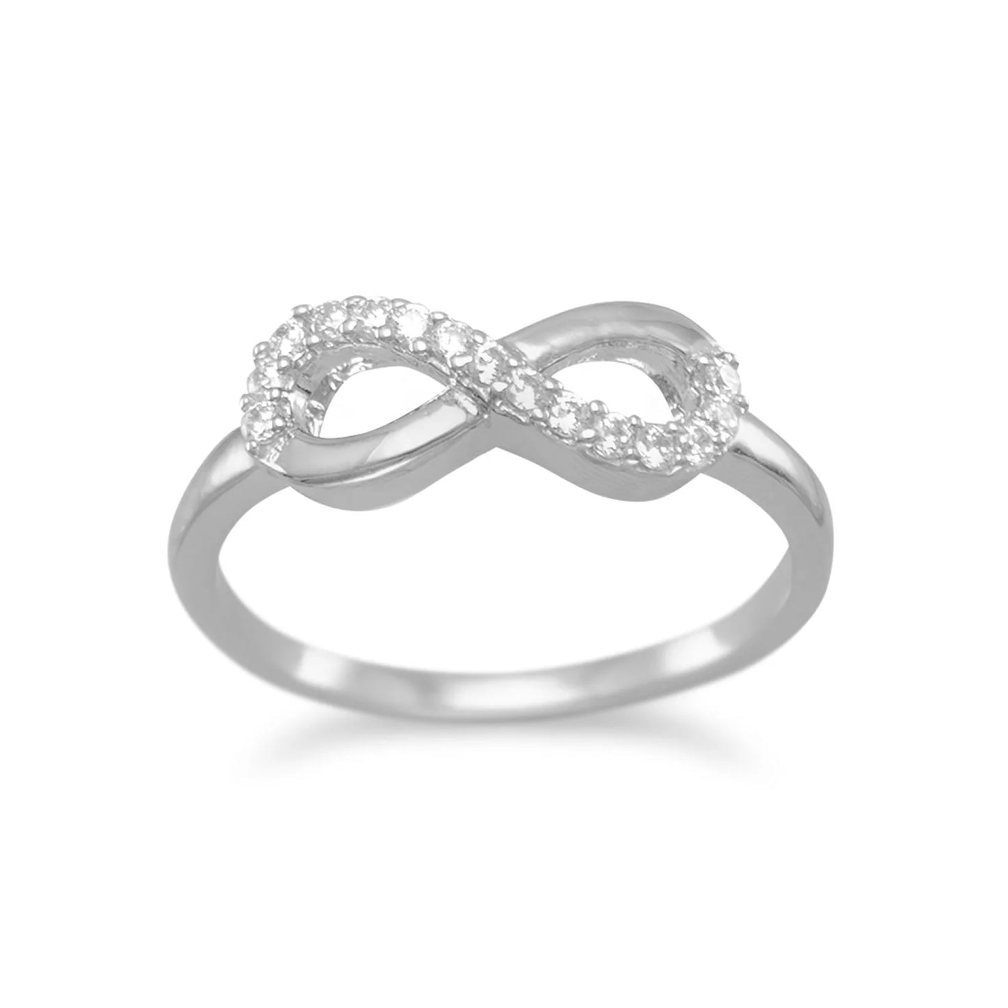 Sterling Silver Rhodium Plated Infinity Ring with CZ Stones, 14.5mm x 5.5mm Design