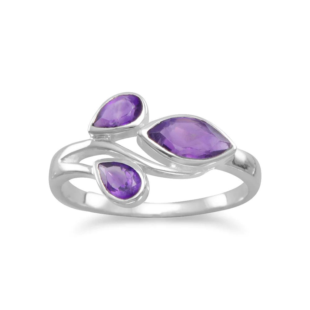Sterling Silver Amethyst Ring with Pear, Marquise Stones, 1.5mm Band, Multi-Stone Design