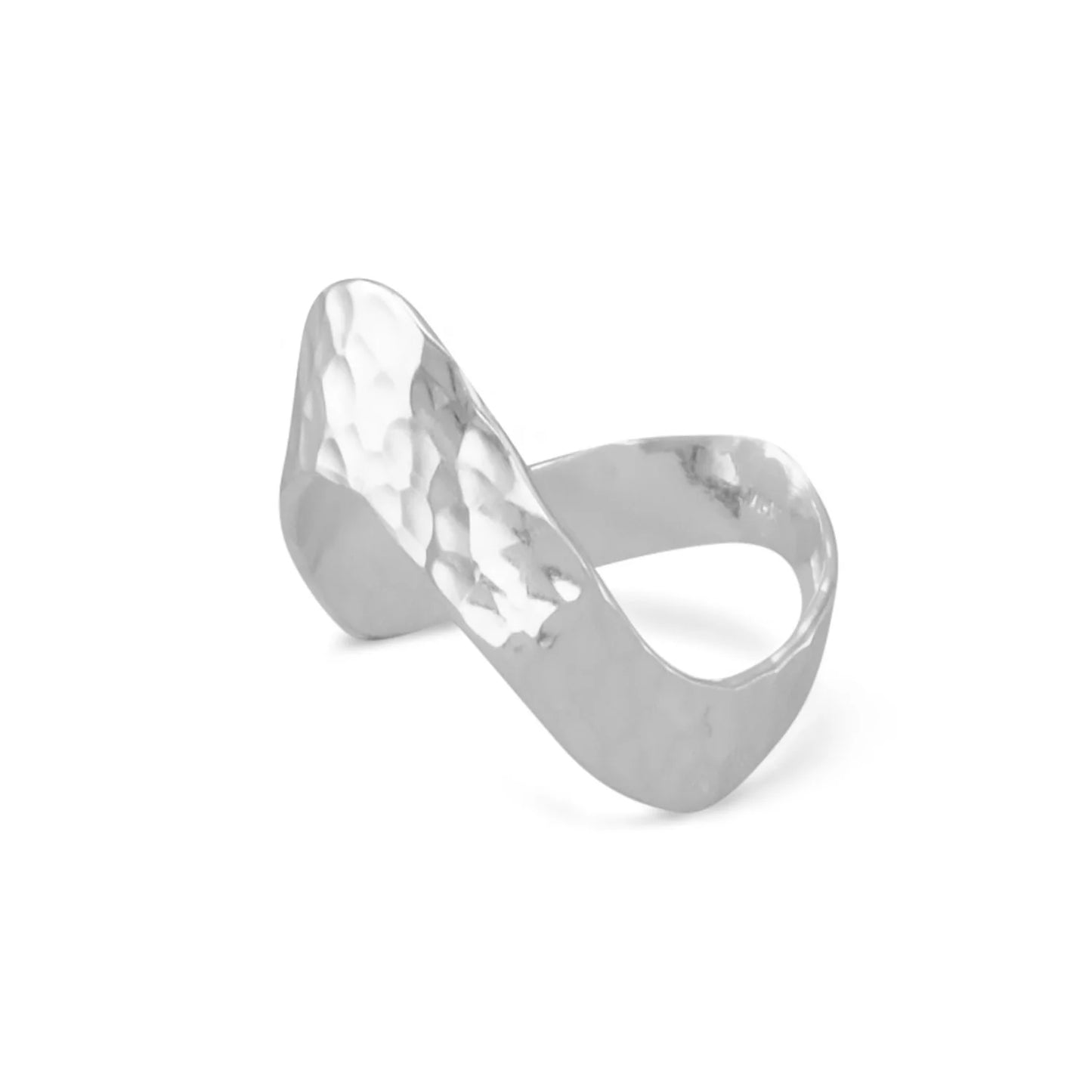 Sterling Silver Hammered V Design Ring, Graduated 3mm to 7mm Band Width, .925 Silver