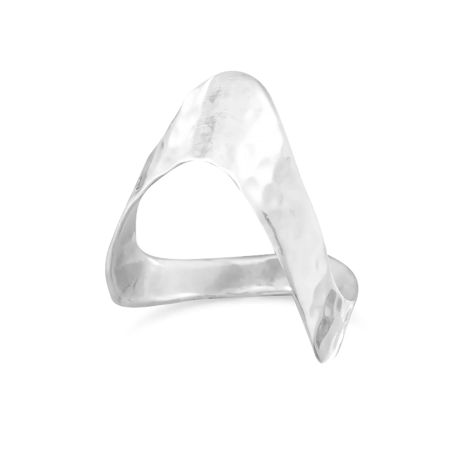 Sterling Silver Hammered V Design Ring, Graduated 3mm to 7mm Band Width, .925 Silver