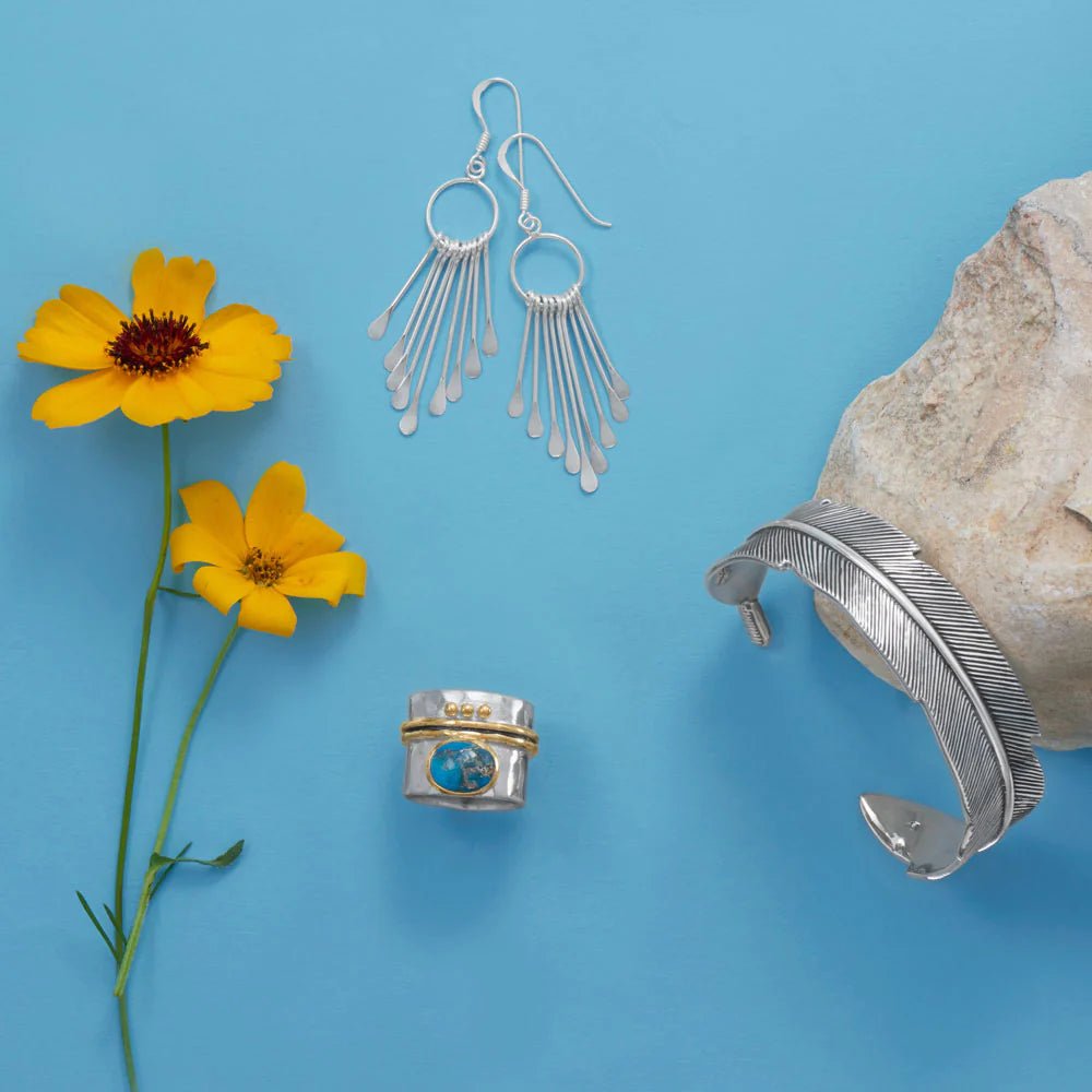 Two-Tone Turquoise Ring - Sterling Silver with 14K Gold Plated Accents