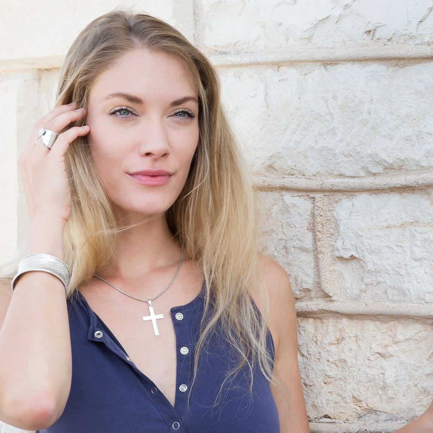 Mother of Pearl Ring - Sterling Silver Hammered Wide Band Design