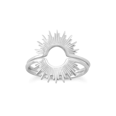 Sterling Silver Sun Design Ring, Stackable Band, 1.2mm Wide, Sizes 5-9