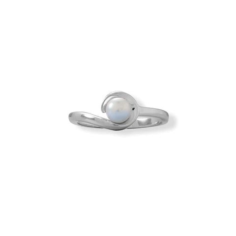 Pearl Ring - Sterling Silver Rhodium Plated Hook Design