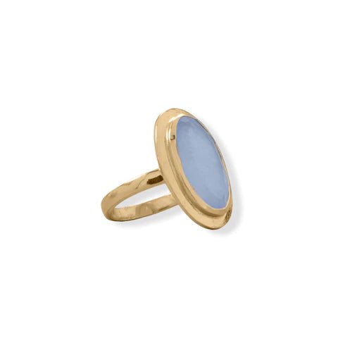 14 Karat Gold Plated Sterling Silver Ring with Oval Periwinkle Chalcedony Stone, 18x10mm Gemstone, 2.6mm Band Width