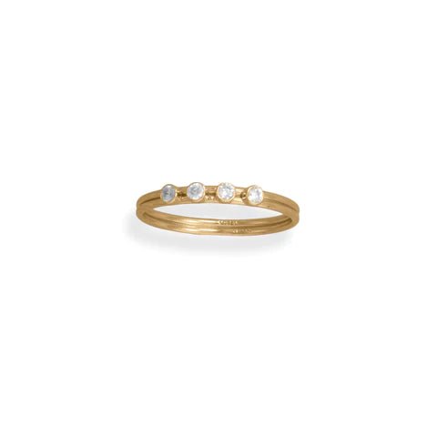 14/20 Gold Filled Double Wire Ring with CZ Stones, 2mm Width, Minimalist Style, Sizes 5-8