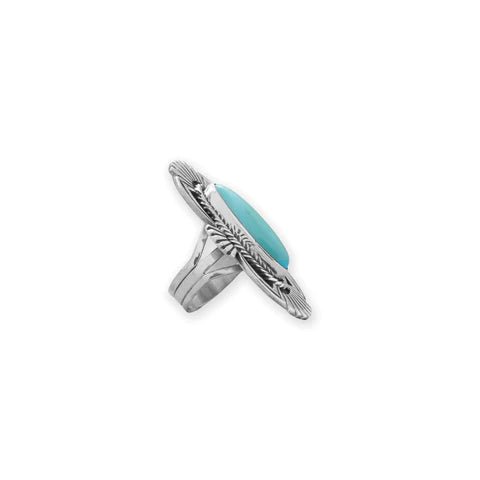 Navajo Sterling Silver Mexican Campitos Turquoise Ring, Handcrafted by Richard Wylie, Oval Stone 26.4x7.4mm, Ring Size 7-10
