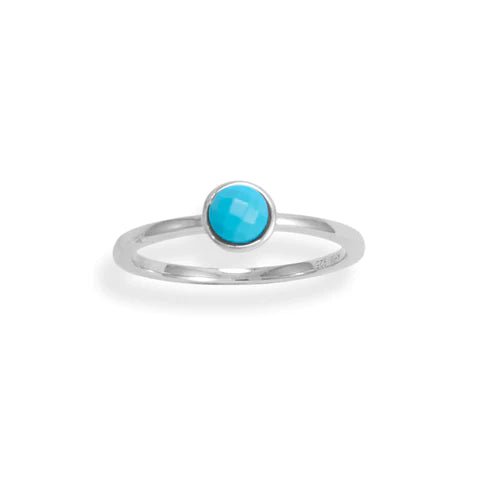 Turquoise Stacking Ring - Sterling Silver Rhodium Plated Dainty Design