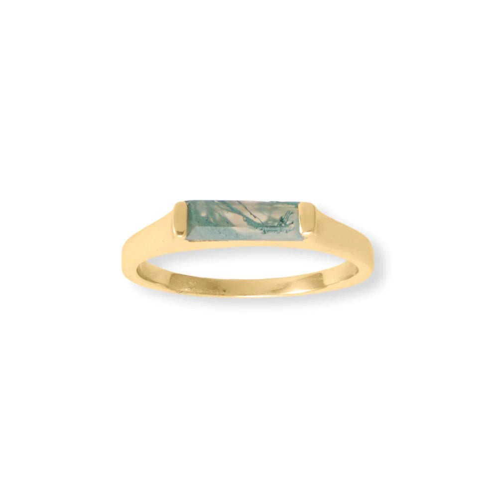 14 Karat Gold Plated Moss Agate Bar Ring