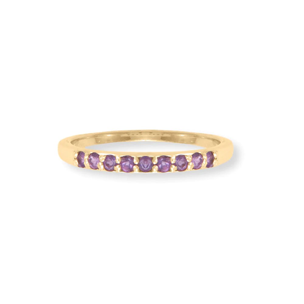 14K Gold Plated Sterling Silver Ring Set with Amethyst, Labradorite, Glass Stones, 5 Piece Stack, Sizes 6-9