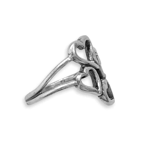 Sterling Silver Stacked Heart Outline Ring, Oxidized, 19.5mm x 15.2mm Design, Sizes 6-9