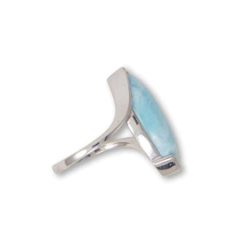 Sterling Silver Marquise Larimar Ring, Rhodium Plated, 22.5mm x 10mm Stone, 2mm Band Width, Sizes 6-9