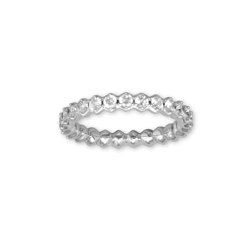 Rhodium Plated Hexagon CZ Eternity Ring