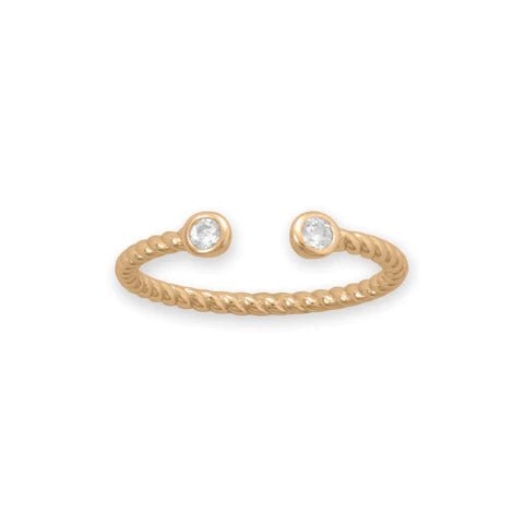 Sterling Silver Twist Cable Ring with CZ, 14K Gold Plated, 2.5mm CZs, Minimalist Design, Sizes 6-9