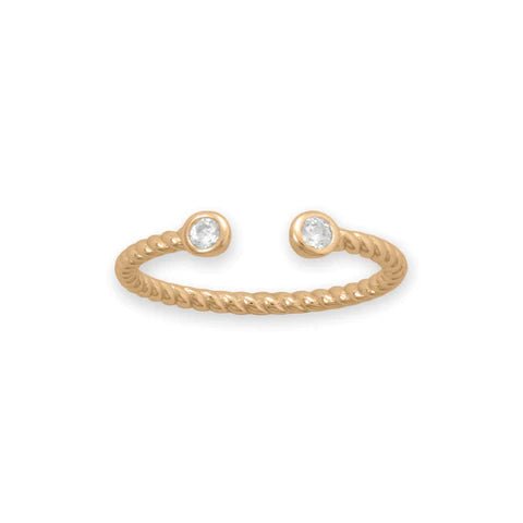 14 Karat Gold Plated CZ Twist Cable Ring